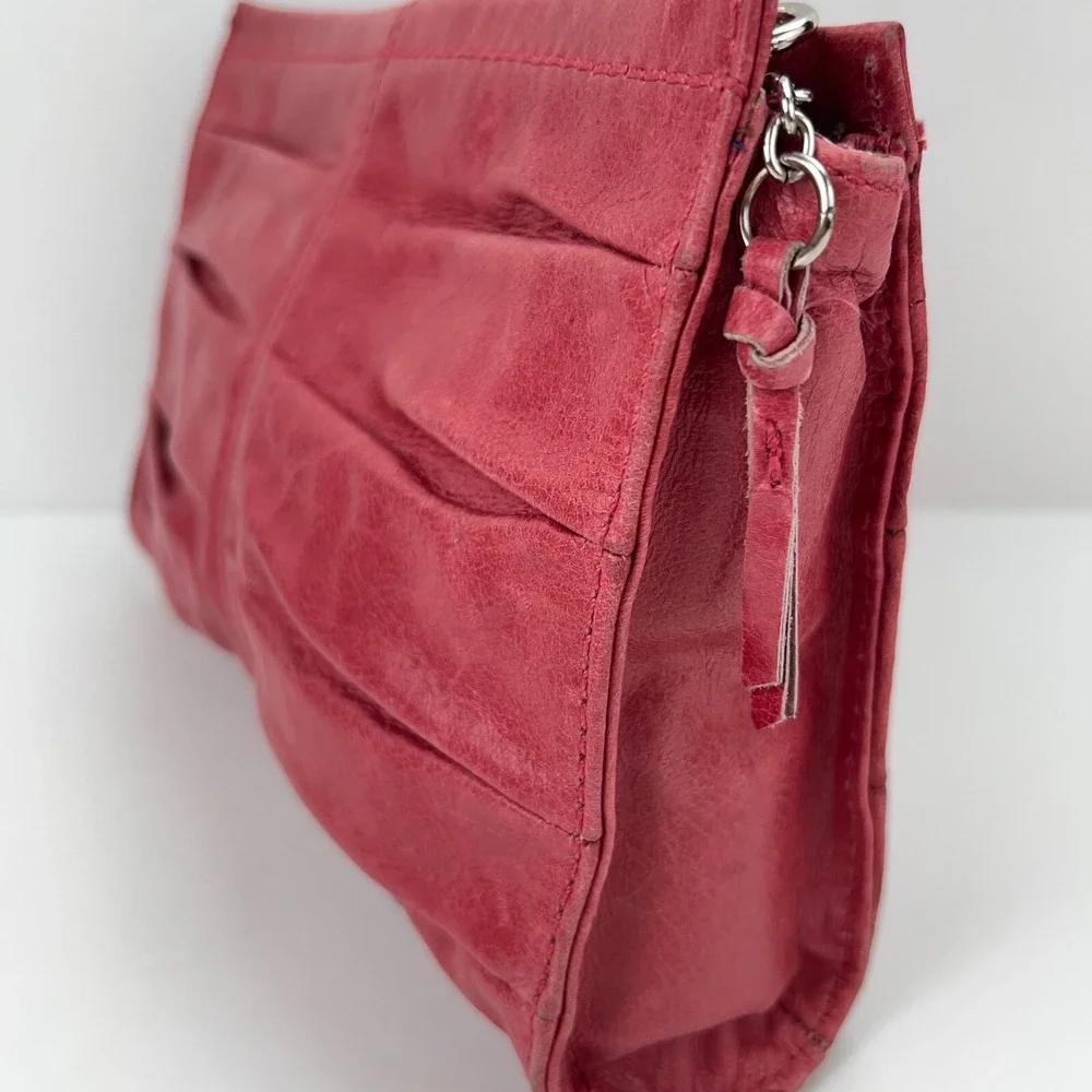 THE SAK Charleston Leather Demi Shoulder Clutch Pink Pleated Chain Handbag Purse